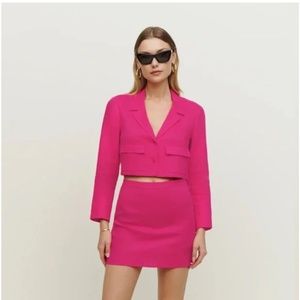Reformation Elton Linen Top Skirt Set in hot pink